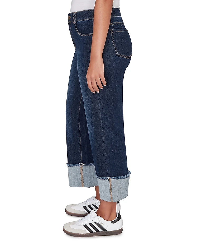Ruby Rd. Petite Size Ultra-Soft Denim Rolled Hem Wide Leg Jeans