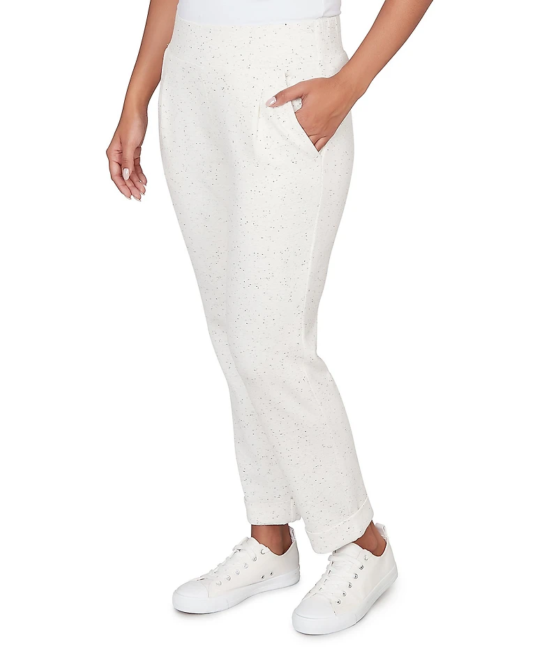 Ruby Rd. Petite Size Ultra-Soft Speckled Knit Pleated Cuffed Pull-On Pants