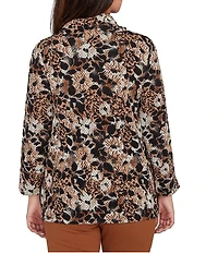 Ruby Rd. Petite Size Floral Spots Print Cowl Neck Side Zipper Knit Top