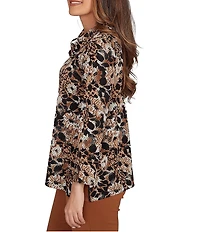 Ruby Rd. Petite Size Floral Spots Print Cowl Neck Side Zipper Knit Top