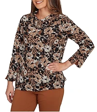 Ruby Rd. Petite Size Floral Spots Print Cowl Neck Side Zipper Knit Top