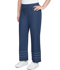 Ruby Rd. Petite Size Wide Leg Fringe Tiered Hem Pull-On Denim Ankle Jeans