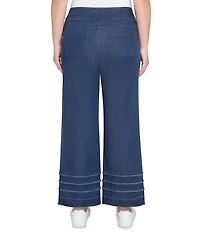 Ruby Rd. Petite Size Wide Leg Fringe Tiered Hem Pull-On Denim Ankle Jeans