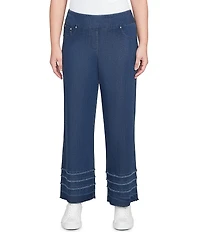 Ruby Rd. Petite Size Wide Leg Fringe Tiered Hem Pull-On Denim Ankle Jeans