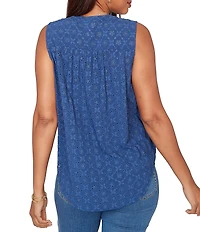 Ruby Rd. Petite Size Woven Split V-Neck Sleeveless Button Tie-Front Eyelet Top