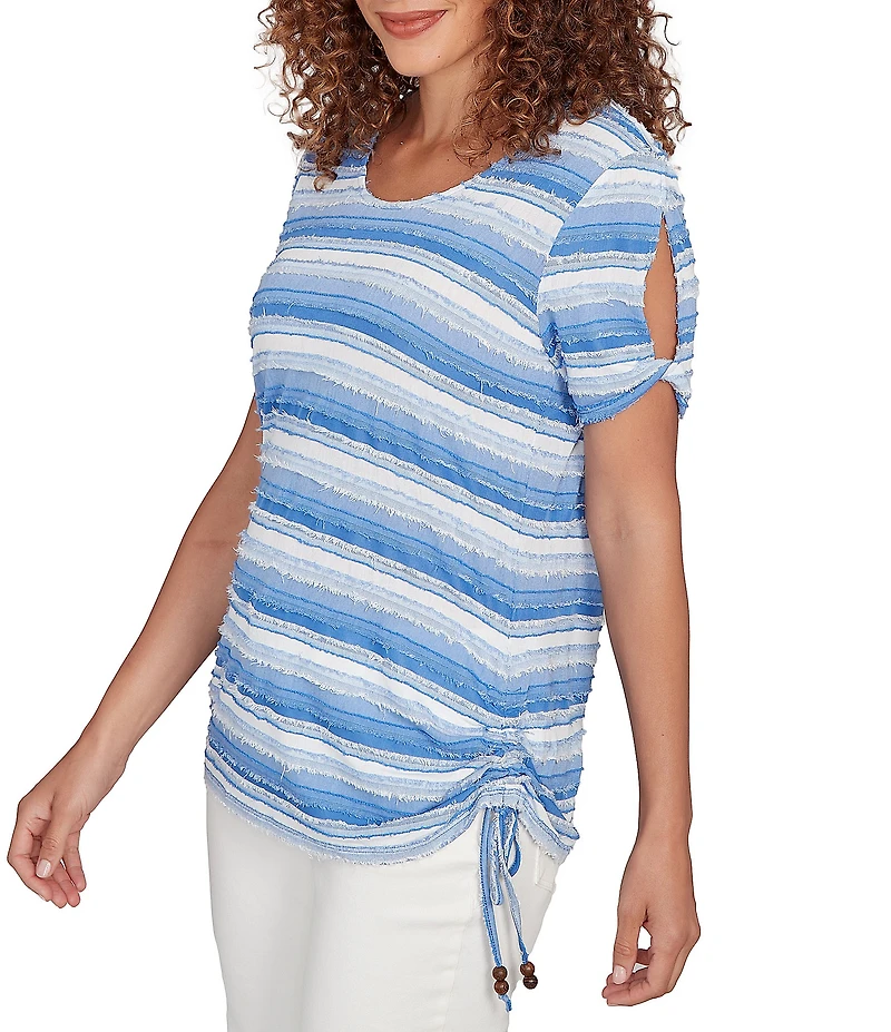 Ruby Rd. Petite Size Yarn-Dyed Knit Stripe Scoop Neck Short Sleeve Side Ties Top