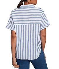 Ruby Rd. Petite Size Yarn-Dyed Woven Stripe Collared V-Neck Short Sleeve Button Front Shirt