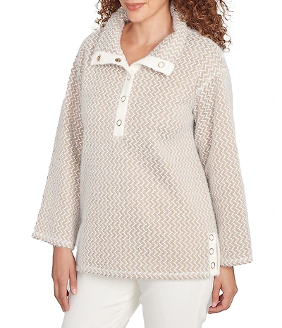 Ruby Rd. Petite Size ZIG-Zag High Mock Neck Long Sleeve Knit Top