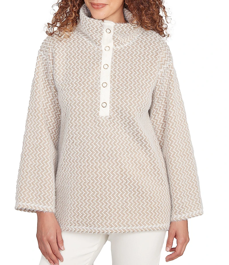 Ruby Rd. Petite Size ZIG-Zag High Mock Neck Long Sleeve Knit Top