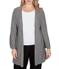 Ruby Rd. Plus Cozy Ribbed Ivory Black Multi 3/4 Sleeve Open-Front Cardigan