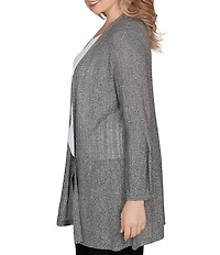 Ruby Rd. Plus Cozy Ribbed Ivory Black Multi 3/4 Sleeve Open-Front Cardigan
