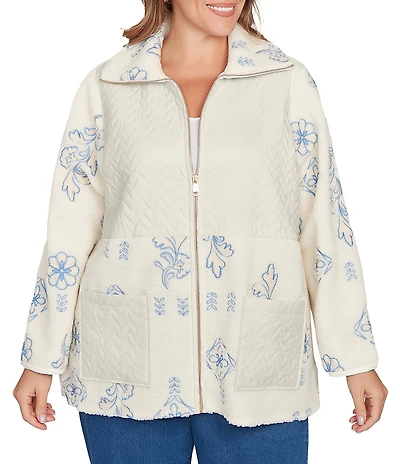 Ruby Rd. Plus Embroidered Quilted Mock Neck Long Sleeve Shearling Jacket