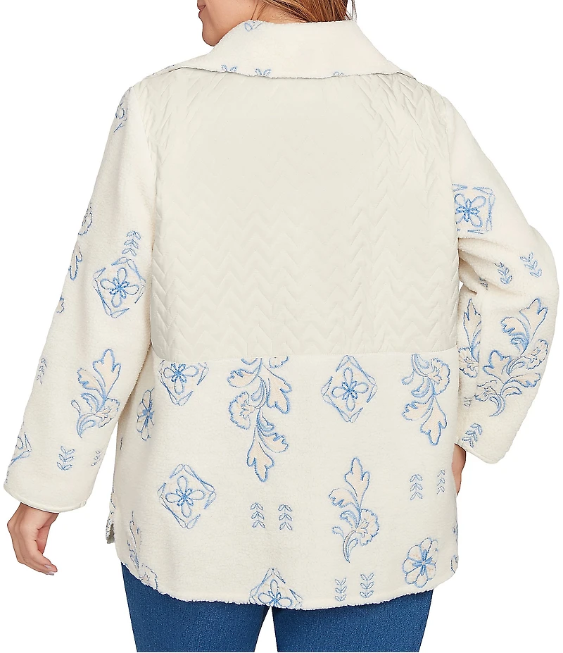 Ruby Rd. Plus Embroidered Quilted Mock Neck Long Sleeve Shearling Jacket