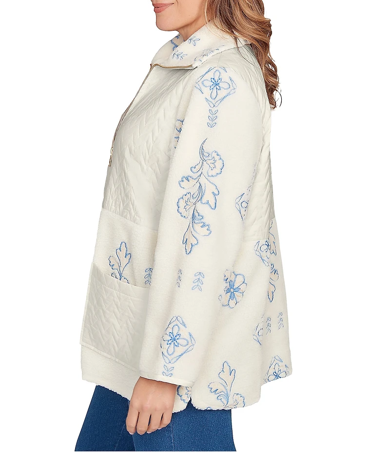 Ruby Rd. Plus Embroidered Quilted Mock Neck Long Sleeve Shearling Jacket