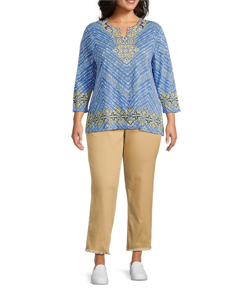 Ruby Rd. Plus Size Tencel™ Lyocell Frayed Hem Pull-On Ankle Pants