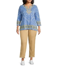 Ruby Rd. Plus Size Tencel™ Lyocell Frayed Hem Pull-On Ankle Pants