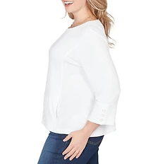 Ruby Rd. Plus Size Abstract Textured Pucker Knit Scoop Neck 3/4 Sleeve Top