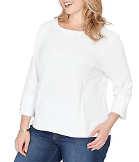 Ruby Rd. Plus Size Abstract Textured Pucker Knit Scoop Neck 3/4 Sleeve Top
