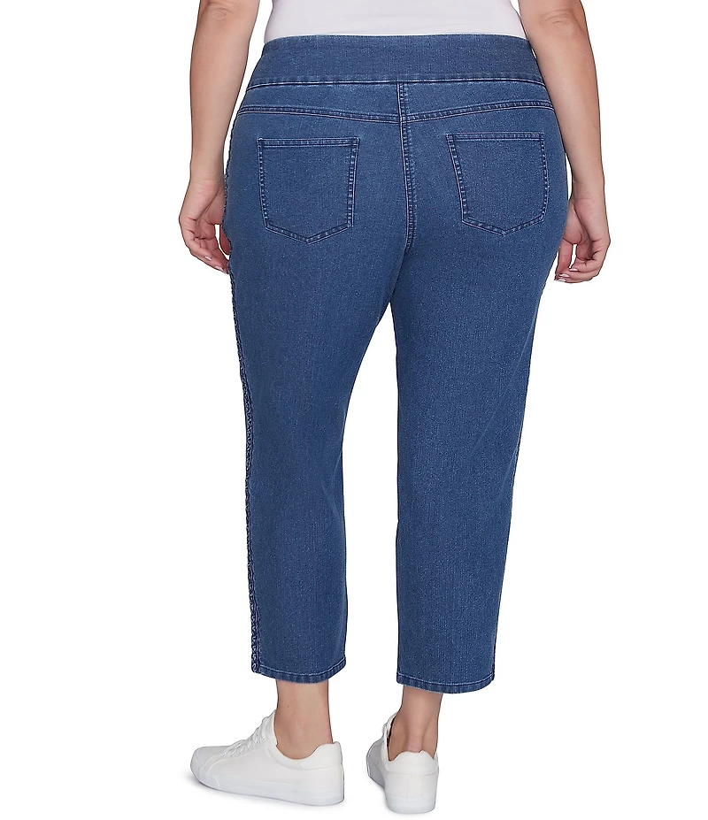 Ruby Rd. Plus Size Braid Outer Leg Straight Leg Ankle Pull-On Jeans