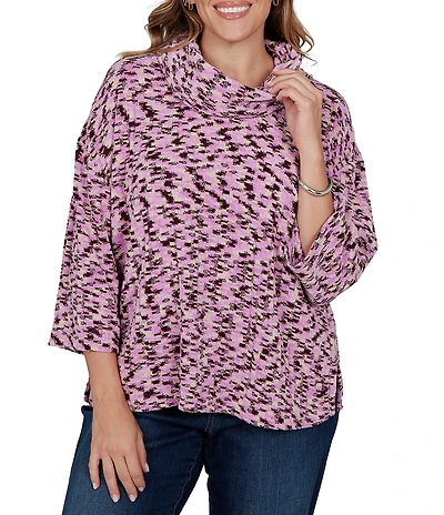 Ruby Rd. Plus Size Chenille Knit Space Dye Draped 3/4 Sleeve Sweater