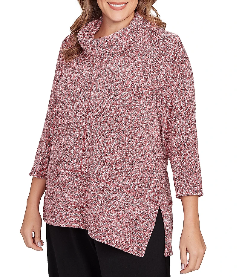 Ruby Rd. Plus Size Chenille Space-Dye Cowl Neck 3/4 Sleeve Top