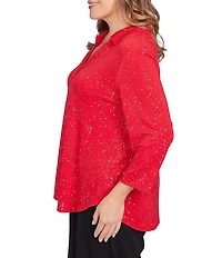 Ruby Rd. Plus Size Collared 3/4 Sleeve Dotted Golden Dew Drops Knit Shirt