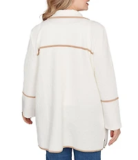 Ruby Rd. Plus Size Collared Long Sleeve Faux Suede Trim Open-Front Cardigan Jacket