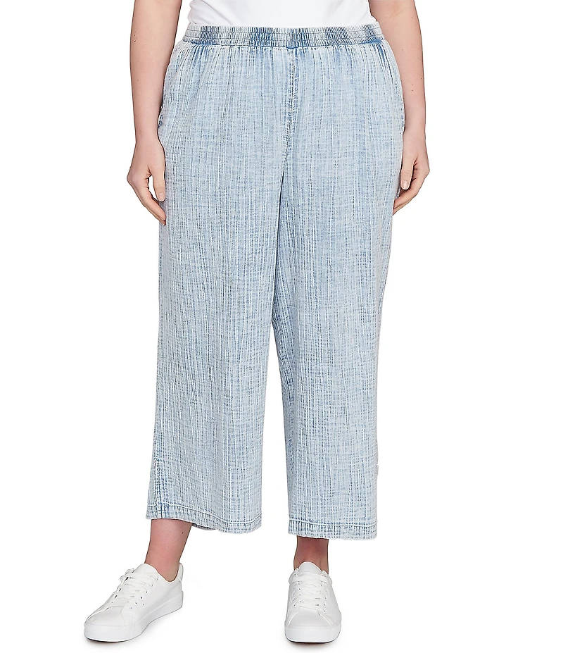Ruby Rd. Plus Size Cotton Gauze Wide Leg Pull-On Pants