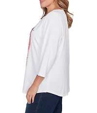 Ruby Rd. Plus Size Cotton Jersey Bella Vista Embellished Crew Neck 3/4 Sleeve Tee