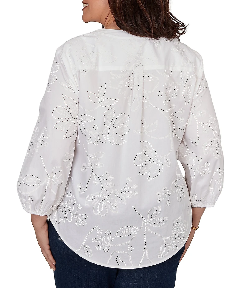 Ruby Rd. Plus Size Cotton Poplin Allover Eyelet Button-Front Tie Hem Blouse