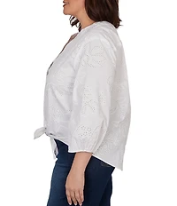 Ruby Rd. Plus Size Cotton Poplin Allover Eyelet Button-Front Tie Hem Blouse