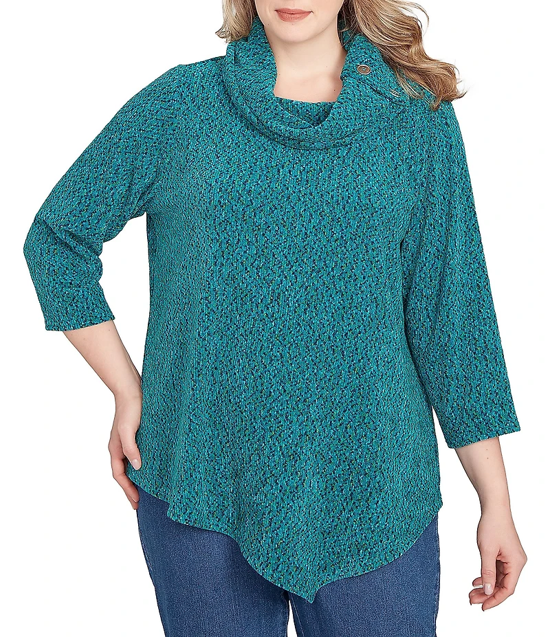 Ruby Rd. Plus Size Cowl Neck 3/4 Sleeve Chenille Knit Top
