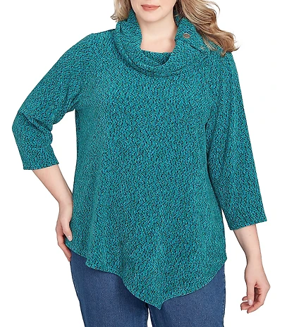Ruby Rd. Plus Size Cowl Neck 3/4 Sleeve Chenille Knit Top