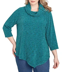 Ruby Rd. Plus Size Cowl Neck 3/4 Sleeve Chenille Knit Top