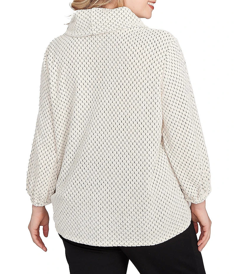 Ruby Rd. Plus Size Cowl Neck 3/4 Sleeve Side Tie Honeycomb Knit Top