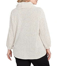 Ruby Rd. Plus Size Cowl Neck 3/4 Sleeve Side Tie Honeycomb Knit Top