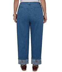 Ruby Rd. Plus Size Denim Relaxed Fit Wide Floral Print Cuff Ankle Jeans