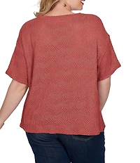Ruby Rd. Plus Size Diamond Textured Knit Scoop Neck Elbow Length Sleeve Top