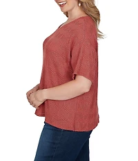 Ruby Rd. Plus Size Diamond Textured Knit Scoop Neck Elbow Length Sleeve Top