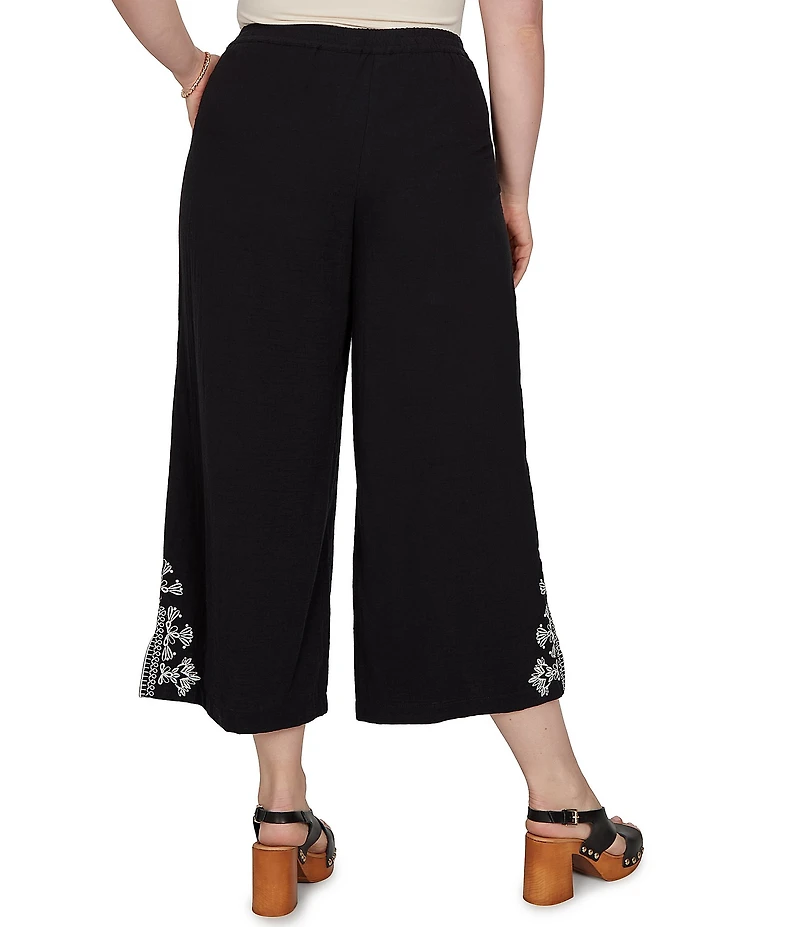 Ruby Rd. Plus Size Double Cotton Gauze Intricate Embroidered Pull-On Ankle Pants