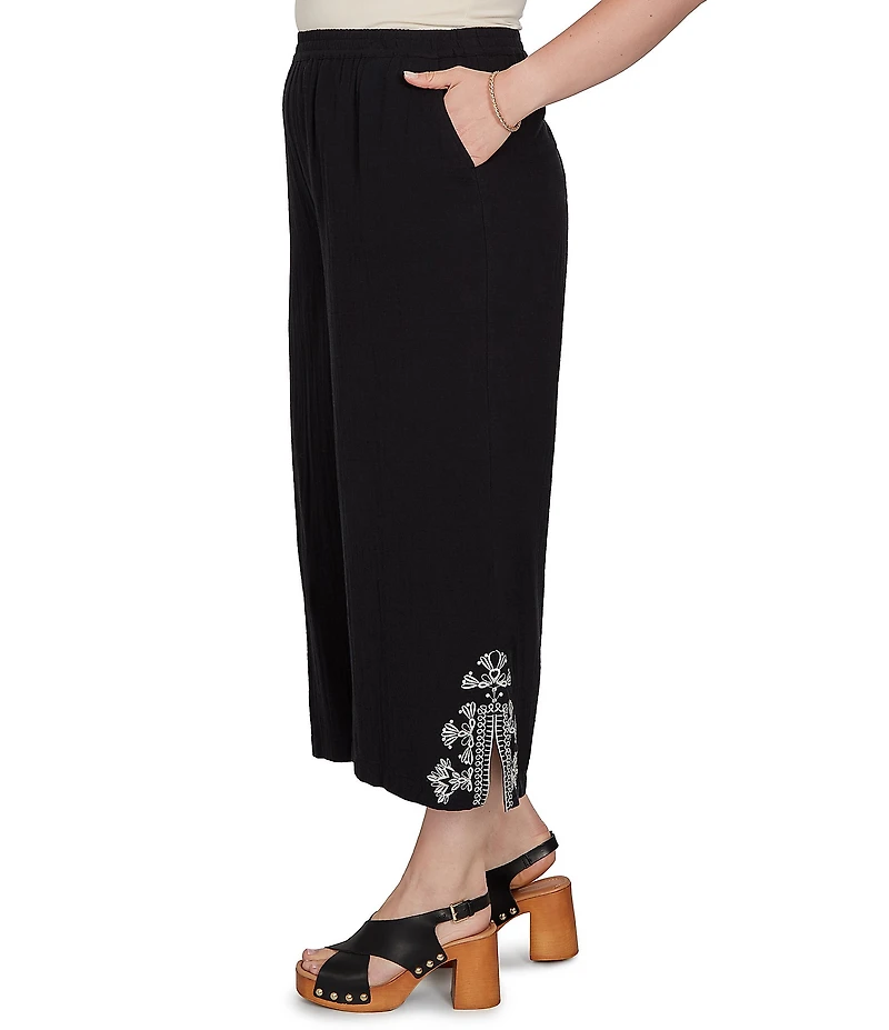 Ruby Rd. Plus Size Double Cotton Gauze Intricate Embroidered Pull-On Ankle Pants
