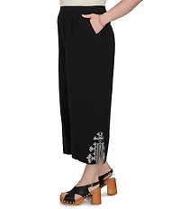 Ruby Rd. Plus Size Double Cotton Gauze Intricate Embroidered Pull-On Ankle Pants
