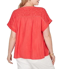 Ruby Rd. Plus Size Double Gauze Woven Paisley Embroidered Button-Front Blouse
