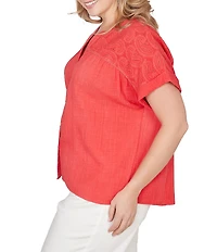 Ruby Rd. Plus Size Double Gauze Woven Paisley Embroidered Button-Front Blouse