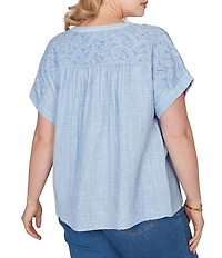 Ruby Rd. Plus Size Double Gauze Woven Paisley Embroidered Button-Front Blouse