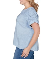 Ruby Rd. Plus Size Double Gauze Woven Paisley Embroidered Button-Front Blouse