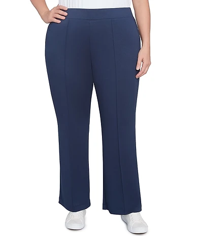 Ruby Rd. Plus Size Double Knit Pintuck Detail Pull-On Flare Leg Pants