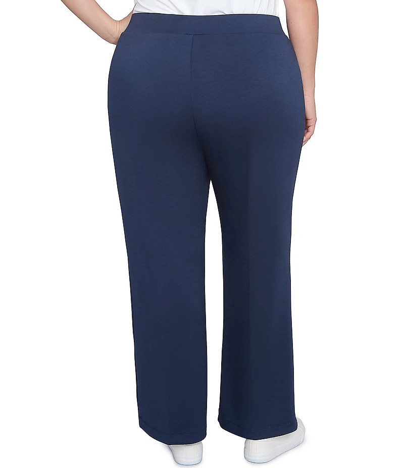 Ruby Rd. Plus Size Double Knit Pintuck Detail Pull-On Flare Leg Pants