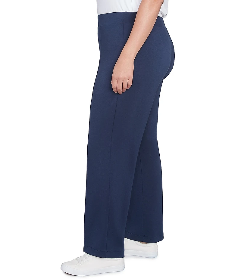 Ruby Rd. Plus Size Double Knit Pintuck Detail Pull-On Flare Leg Pants