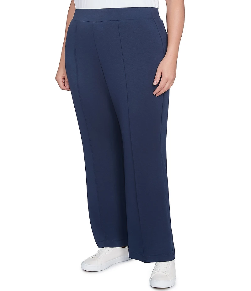 Ruby Rd. Plus Size Double Knit Pintuck Detail Pull-On Flare Leg Pants